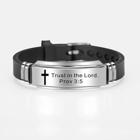 Imagen de Pulsera con cita bíblica y cruz de Jesús (inglés)