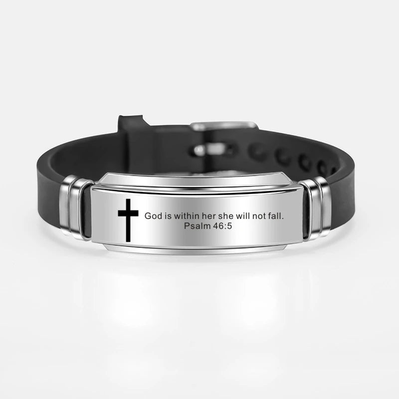 Imagen de Pulsera con cita bíblica y cruz de Jesús (inglés)