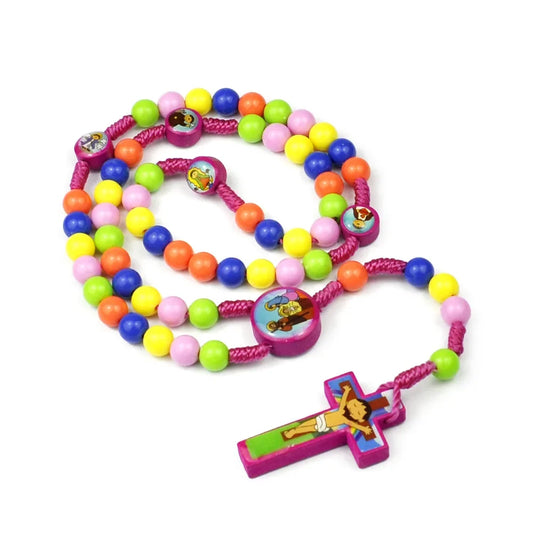 Imagen de Collar con crucifijo y cuentas de rosario para niños