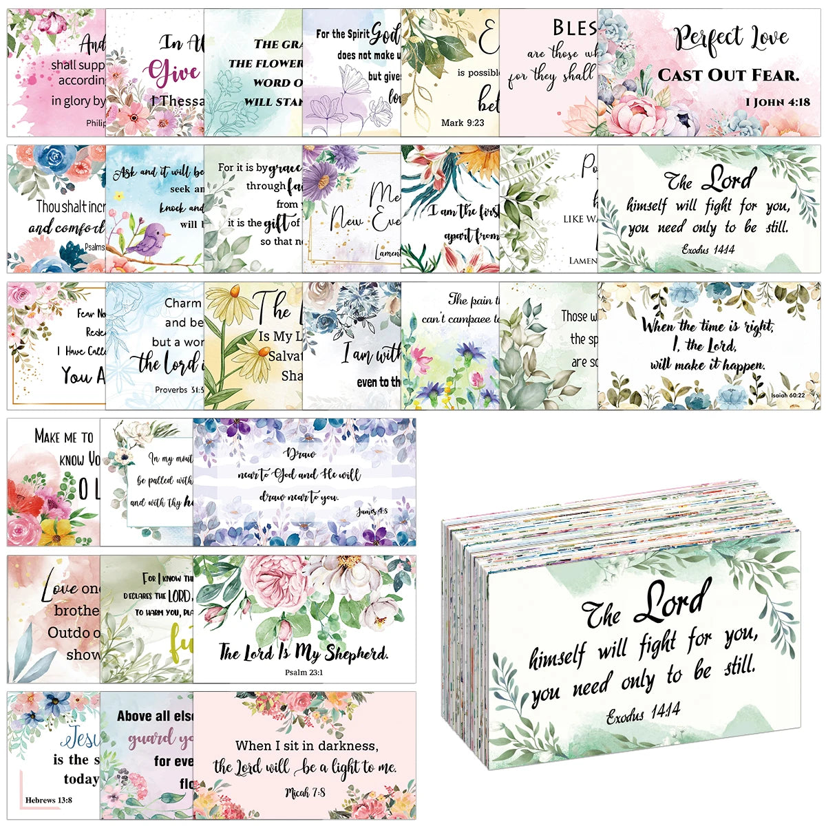 Imagen de 60 tarjetas de versículos bíblicos inspiradoras (inglés)