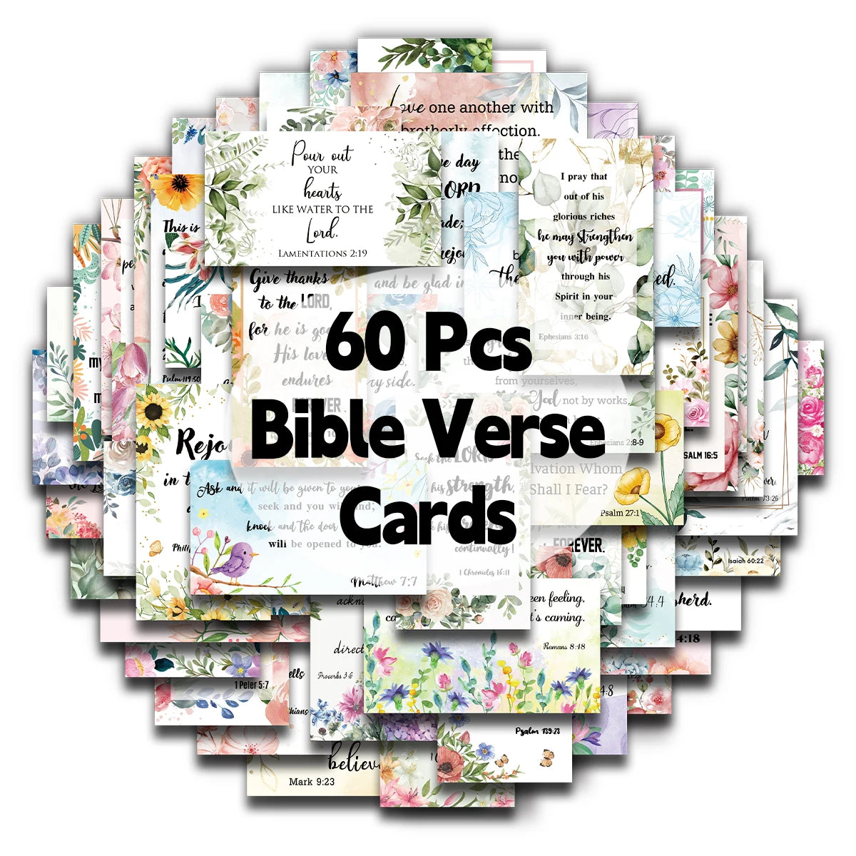 Imagen de 60 tarjetas de versículos bíblicos inspiradoras (inglés)